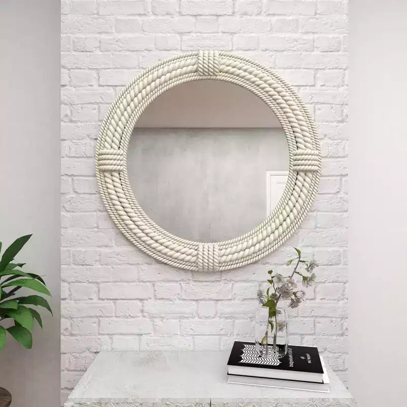 Specchio da Parete Rustico in Legno per Mare con Corde Intrecciate Bianco - Olivia & May: Decorazione Nautica da Spiaggia, Nessun Assemblaggio Richiesto