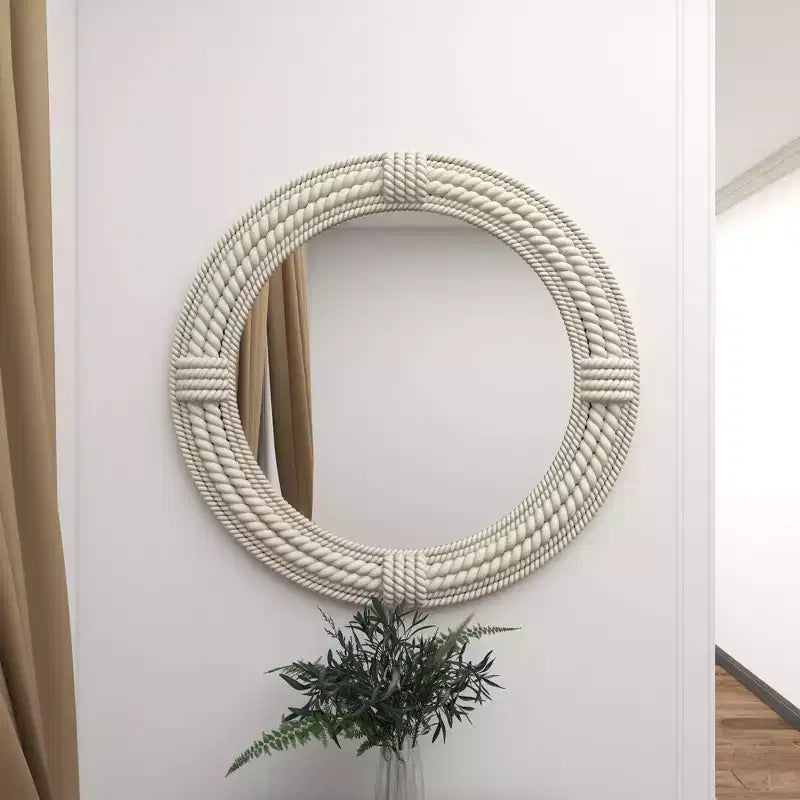 Specchio da Parete Rustico in Legno per Mare con Corde Intrecciate Bianco - Olivia & May: Decorazione Nautica da Spiaggia, Nessun Assemblaggio Richiesto