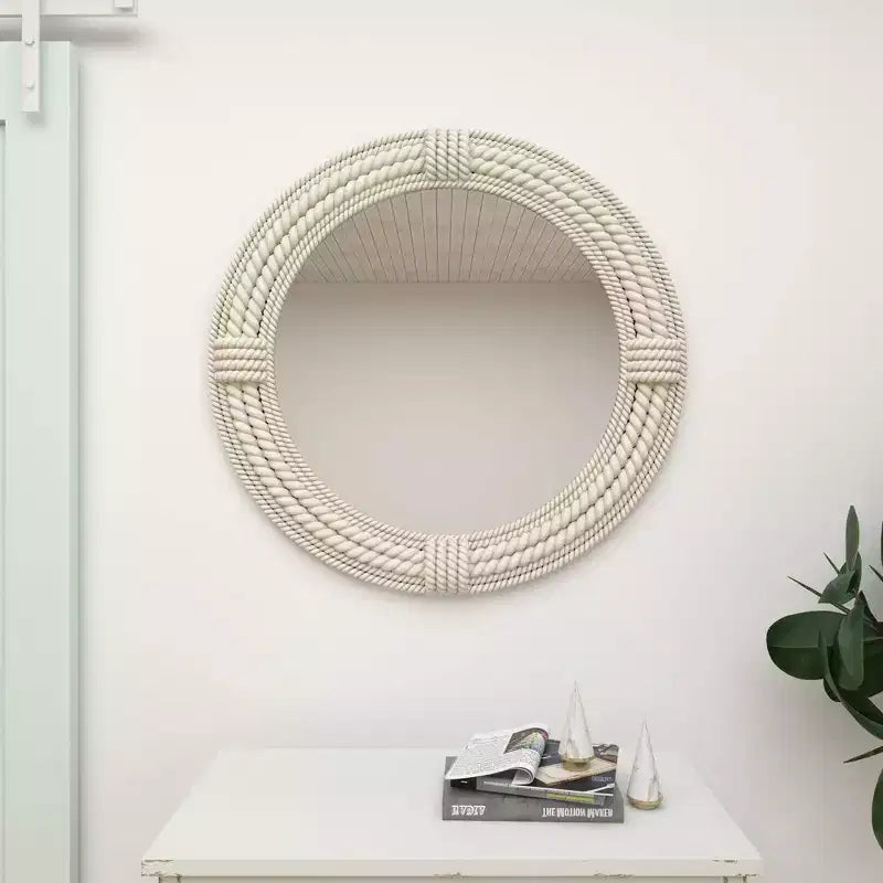 Specchio da Parete Rustico in Legno per Mare con Corde Intrecciate Bianco - Olivia & May: Decorazione Nautica da Spiaggia, Nessun Assemblaggio Richiesto
