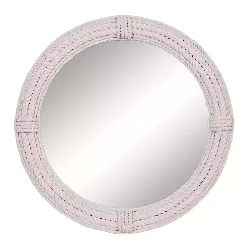 Specchio da Parete Rustico in Legno per Mare con Corde Intrecciate Bianco - Olivia & May: Decorazione Nautica da Spiaggia, Nessun Assemblaggio Richiesto
