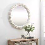 Specchio da Parete Rustico in Legno per Mare con Corde Intrecciate Bianco - Olivia & May: Decorazione Nautica da Spiaggia, Nessun Assemblaggio Richiesto