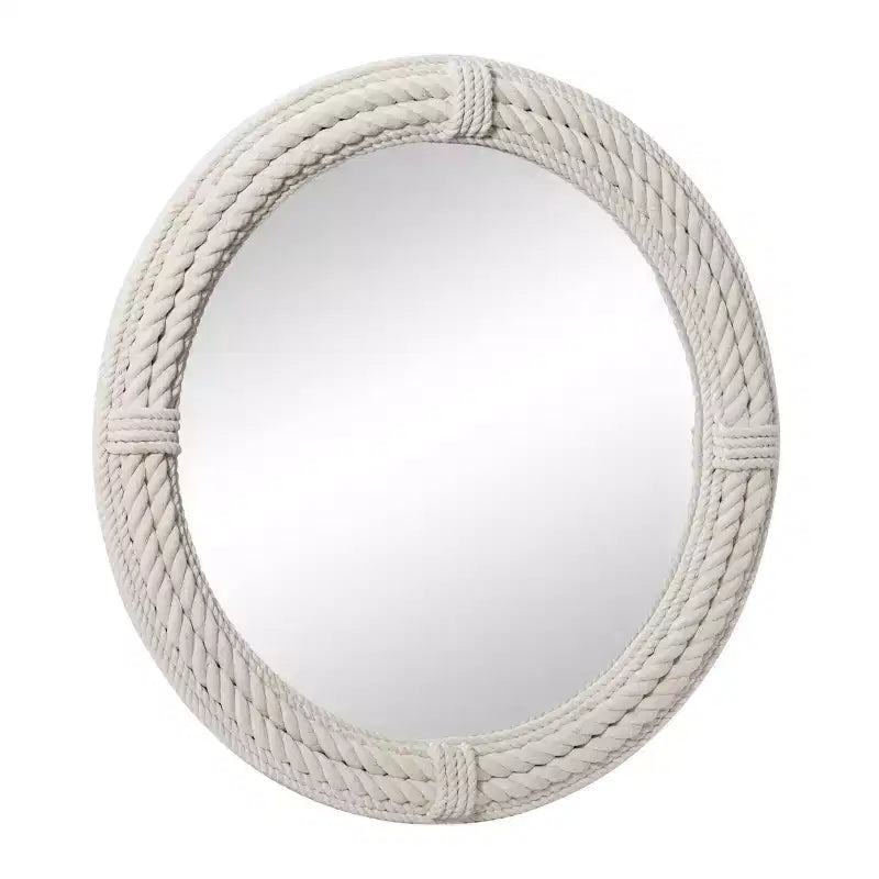 Specchio da Parete Rustico in Legno per Mare con Corde Intrecciate Bianco - Olivia & May: Decorazione Nautica da Spiaggia, Nessun Assemblaggio Richiesto