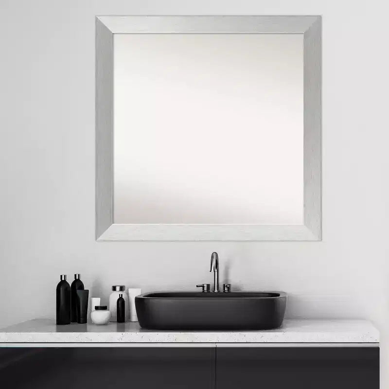 Specchio da parete per bagno in legno non smussato 30" x 30" argento sterling spazzolato - Amanti Art