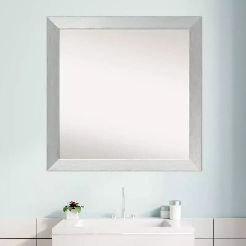 Specchio da parete per bagno in legno non smussato 30" x 30" argento sterling spazzolato - Amanti Art