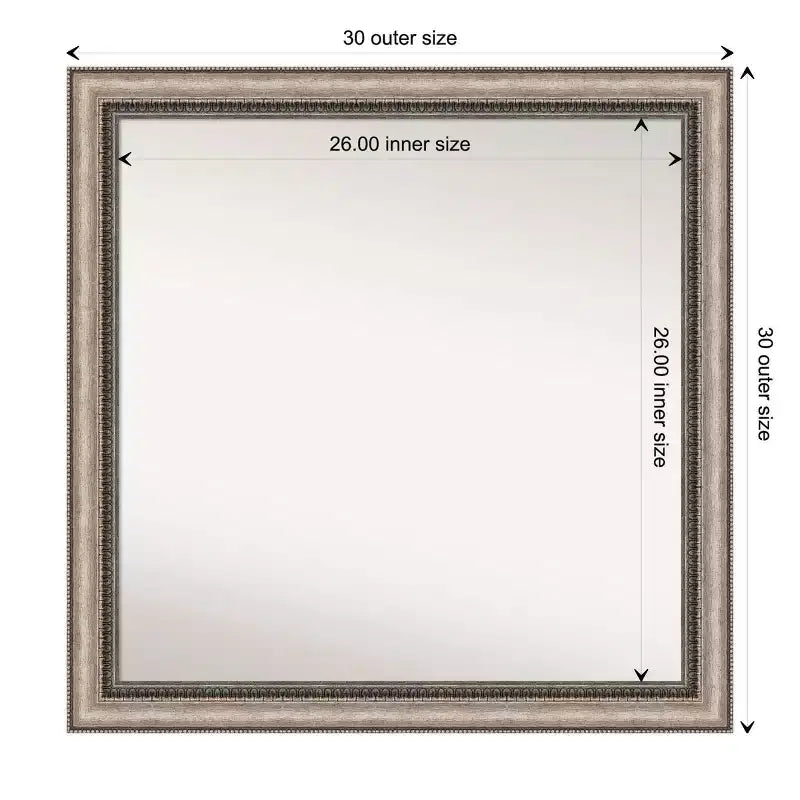 Specchio da bagno Lyla ornato non bisellato 30" x 30" argento - Amanti Art: Cornice quadrata moderna in polistirene, da parete