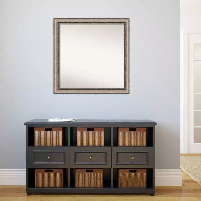 Specchio da bagno Lyla ornato non bisellato 30" x 30" argento - Amanti Art: Cornice quadrata moderna in polistirene, da parete
