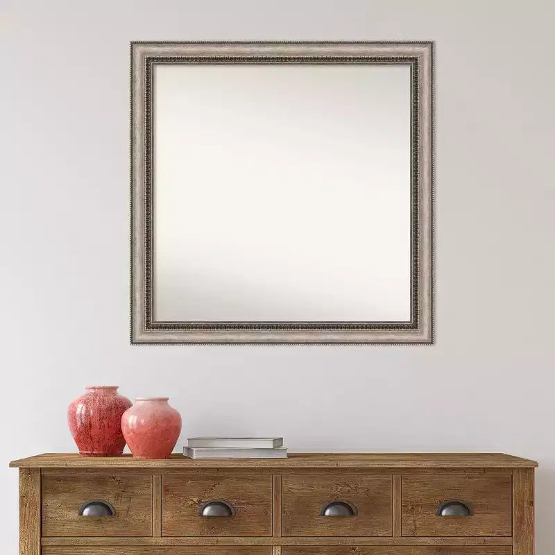 Specchio da bagno Lyla ornato non bisellato 30" x 30" argento - Amanti Art: Cornice quadrata moderna in polistirene, da parete