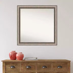 Specchio da bagno Lyla ornato non bisellato 30" x 30" argento - Amanti Art: Cornice quadrata moderna in polistirene, da parete