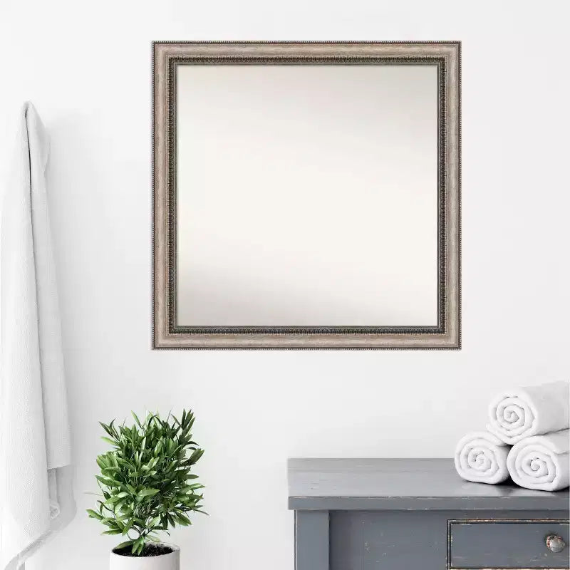 Specchio da bagno Lyla ornato non bisellato 30" x 30" argento - Amanti Art: Cornice quadrata moderna in polistirene, da parete