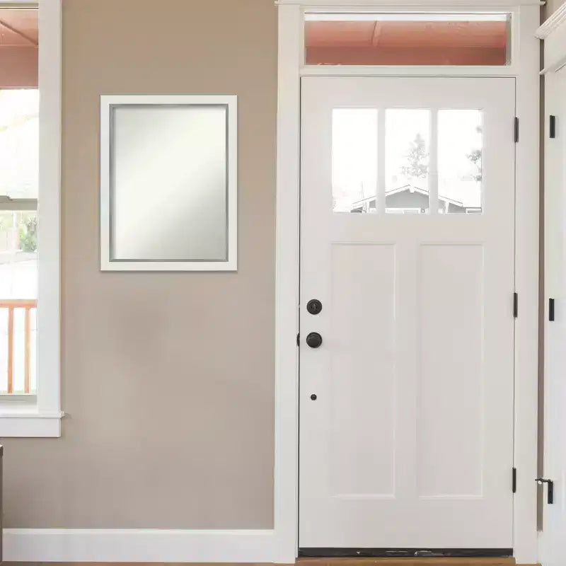 Specchio da parete stretto Eva bianco argento non smussato 21" x 27" - Amanti Art: rettangolare moderno, include hardware di montaggio