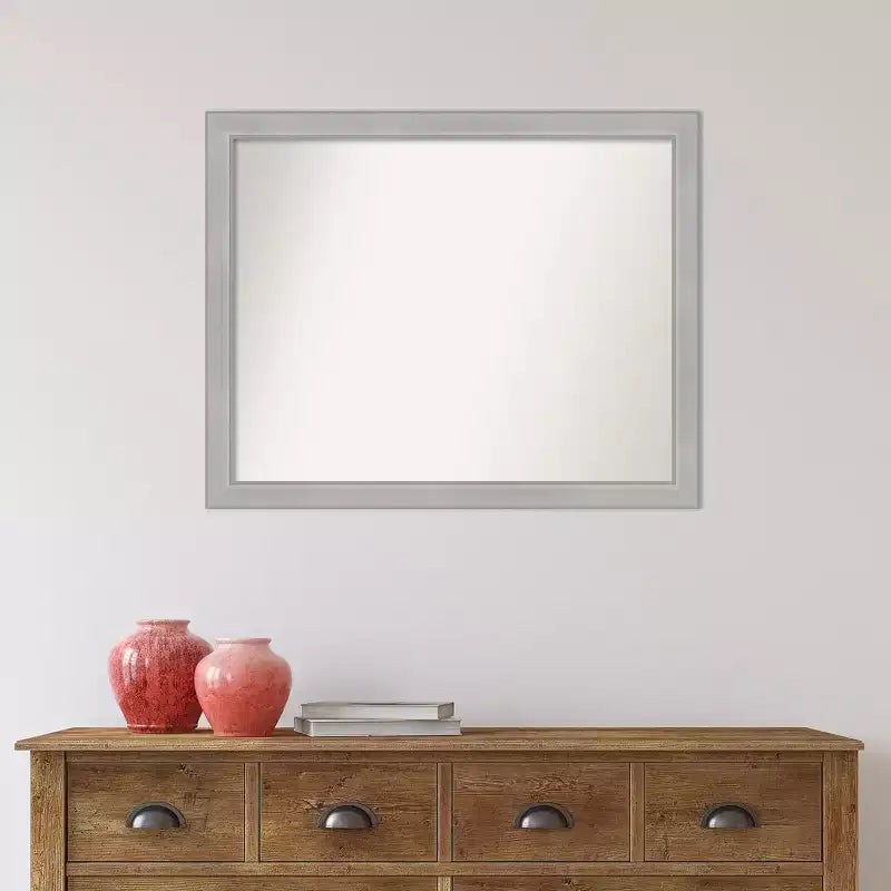Specchio da parete stretto da bagno 31" x 25" non smussato Vista in nichel spazzolato - Amanti Art: rettangolare, cornice in polistirene, montato a parete