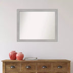 Specchio da parete stretto da bagno 31" x 25" non smussato Vista in nichel spazzolato - Amanti Art: rettangolare, cornice in polistirene, montato a parete