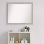 Specchio da parete stretto da bagno 31" x 25" non smussato Vista in nichel spazzolato - Amanti Art: rettangolare, cornice in polistirene, montato a parete