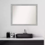 Specchio da parete stretto da bagno 31" x 25" non smussato Vista in nichel spazzolato - Amanti Art: rettangolare, cornice in polistirene, montato a parete