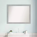Specchio da parete stretto da bagno 31" x 25" non smussato Vista in nichel spazzolato - Amanti Art: rettangolare, cornice in polistirene, montato a parete