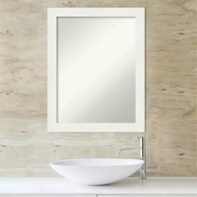 Amanti Art 22"x28" Specchio da parete non smussato per bagno Vanity White Narrow: cornice in polistirene, include hardware per il montaggio