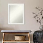 Amanti Art 22"x28" Specchio da parete non smussato per bagno Vanity White Narrow: cornice in polistirene, include hardware per il montaggio