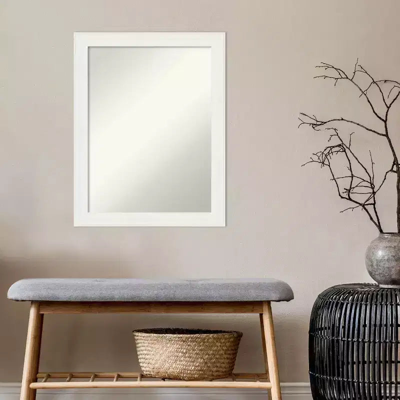 Amanti Art 22"x28" Specchio da parete non smussato per bagno Vanity White Narrow: cornice in polistirene, include hardware per il montaggio