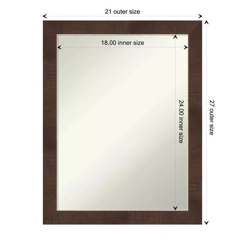 Specchio da Parete Stretto Wildwood Marrone Non Smussato 21" x 27" - Amanti Art