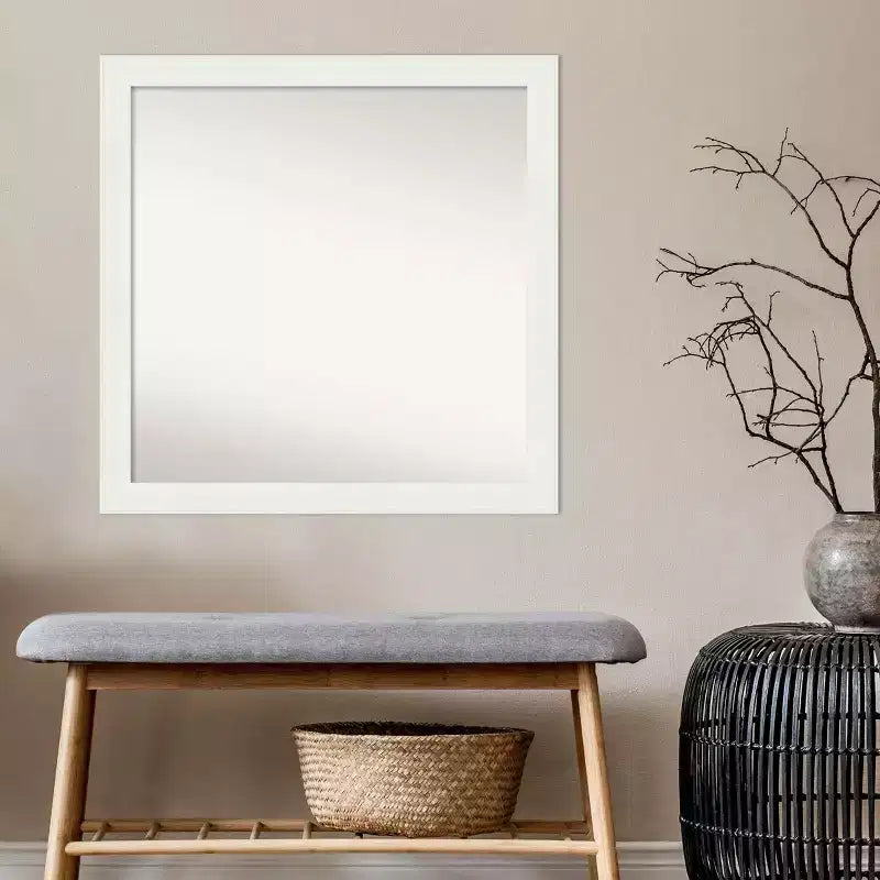 Specchio da parete stretto non smussato per mobile bagno, bianco, 76x76 cm - Amanti Art