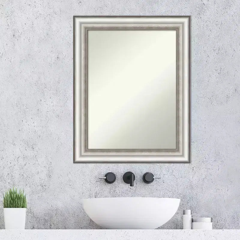 Specchio da parete rettangolare 23"x29" per bagno, senza smussatura, finitura argento – Amanti Art: moderno, rettangolare, da parete