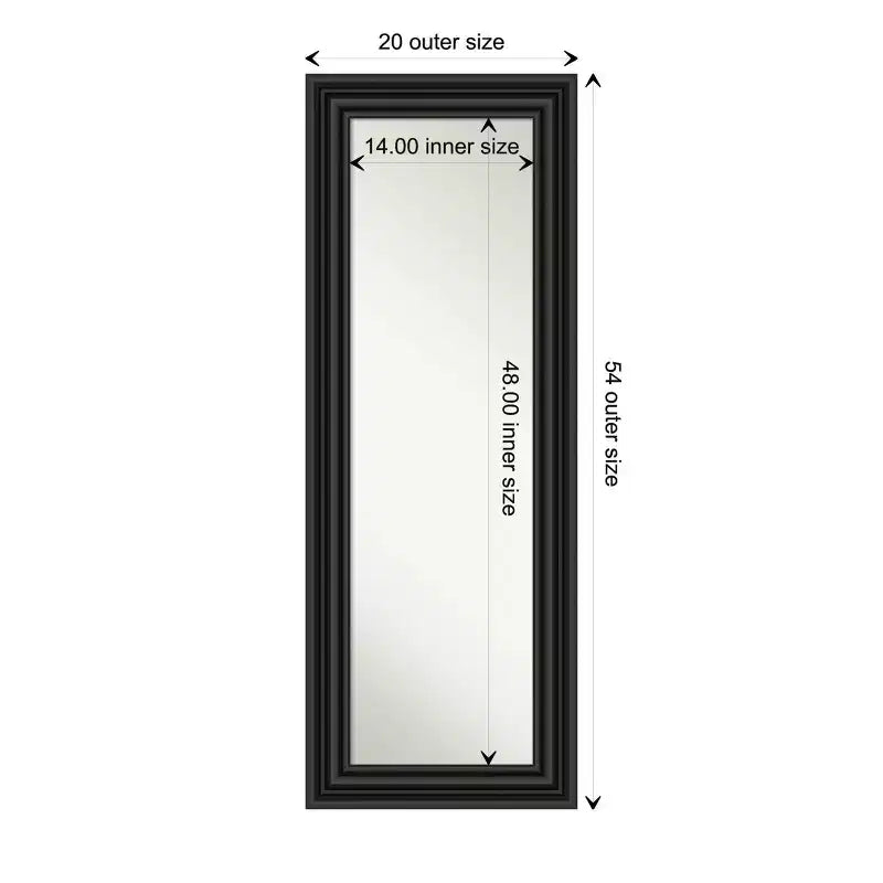 Specchio a figura intera per porta, 20" x 54", non bisellato, nero coloniale - Amanti Art: include ferramenta per il montaggio, cornice in polistirolo