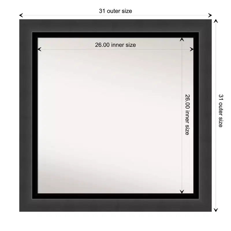 Specchio da Parete per Bagno 31"x31" Senza Bisello Tuxedo Black - Amanti Art: Quadrato Moderno, Cornice in Polistirene