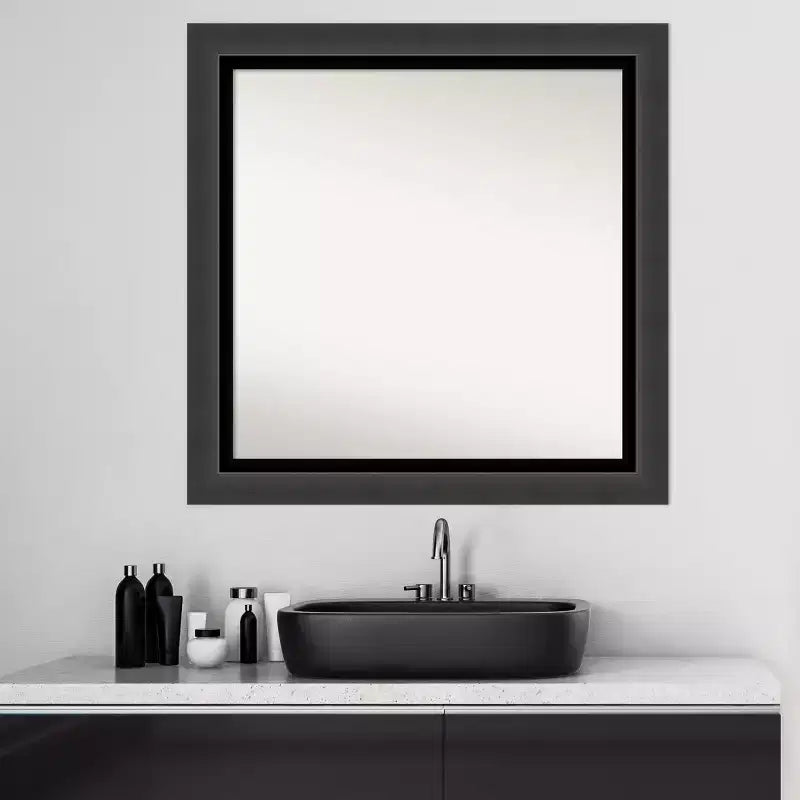 Specchio da Parete per Bagno 31"x31" Senza Bisello Tuxedo Black - Amanti Art: Quadrato Moderno, Cornice in Polistirene