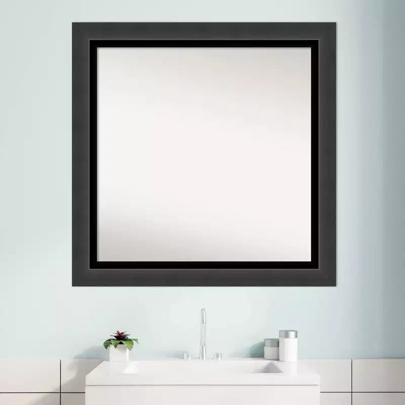 Specchio da Parete per Bagno 31"x31" Senza Bisello Tuxedo Black - Amanti Art: Quadrato Moderno, Cornice in Polistirene