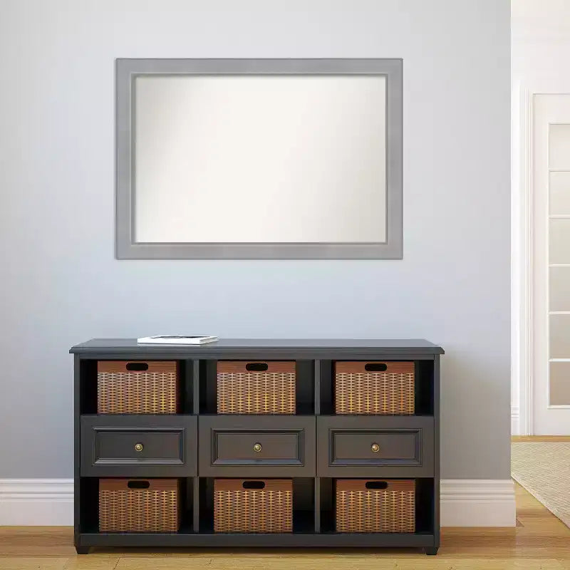Miroir mural Vista brossé nickel 40" x 28" sans biseau - Amanti Art : Rectangle moderne, cadre en polystyrène