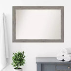 Specchio da parete per bagno Amanti Art Regis Barnwood Gray in legno, senza bisello, 41" x 29": Rettangolare moderno, include ferramenta per il montaggio