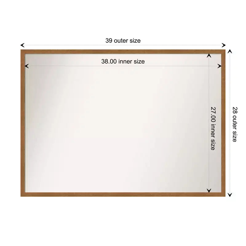 Specchio da parete stretto in legno biondo Carlisle non smussato 39" x 28" - Amanti Art