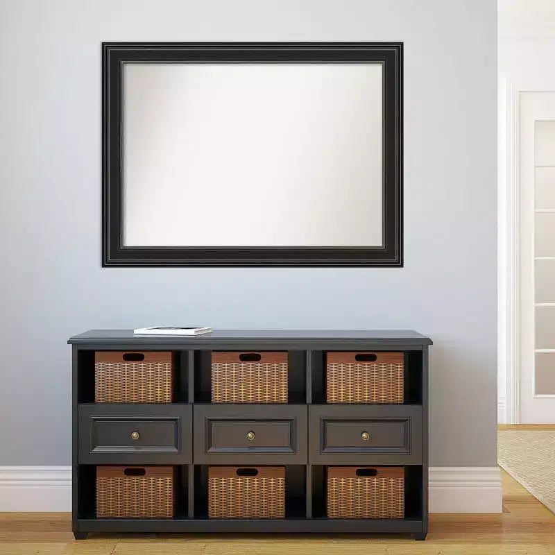 Specchio da parete nero 44" x 33" senza smusso - Amanti Art: rettangolare moderno, cornice in polistirene, include hardware di montaggio