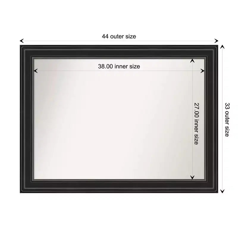 Amanti Art 44"x33" Specchio da parete non smussato nero per bagno Ridge: Rettangolare moderno, include hardware di montaggio