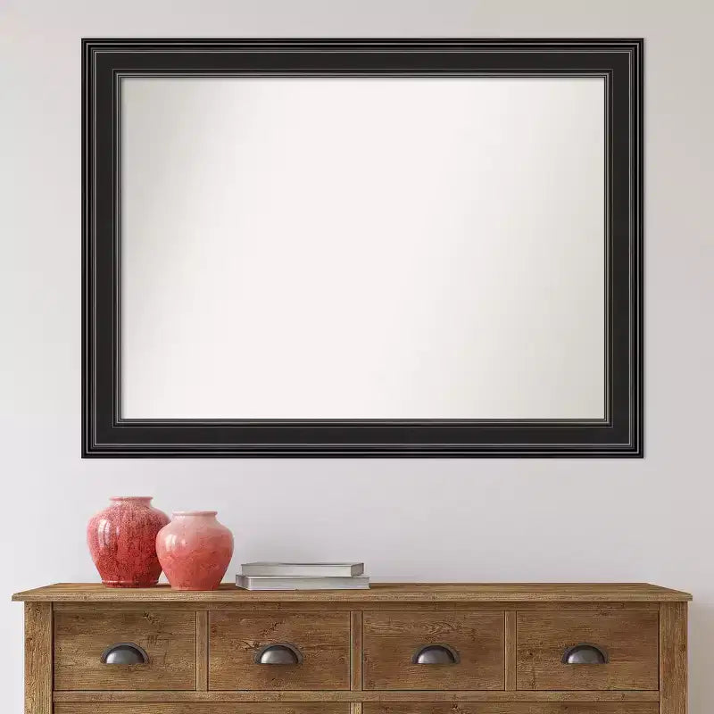 Amanti Art 44"x33" Specchio da parete non smussato nero per bagno Ridge: Rettangolare moderno, include hardware di montaggio