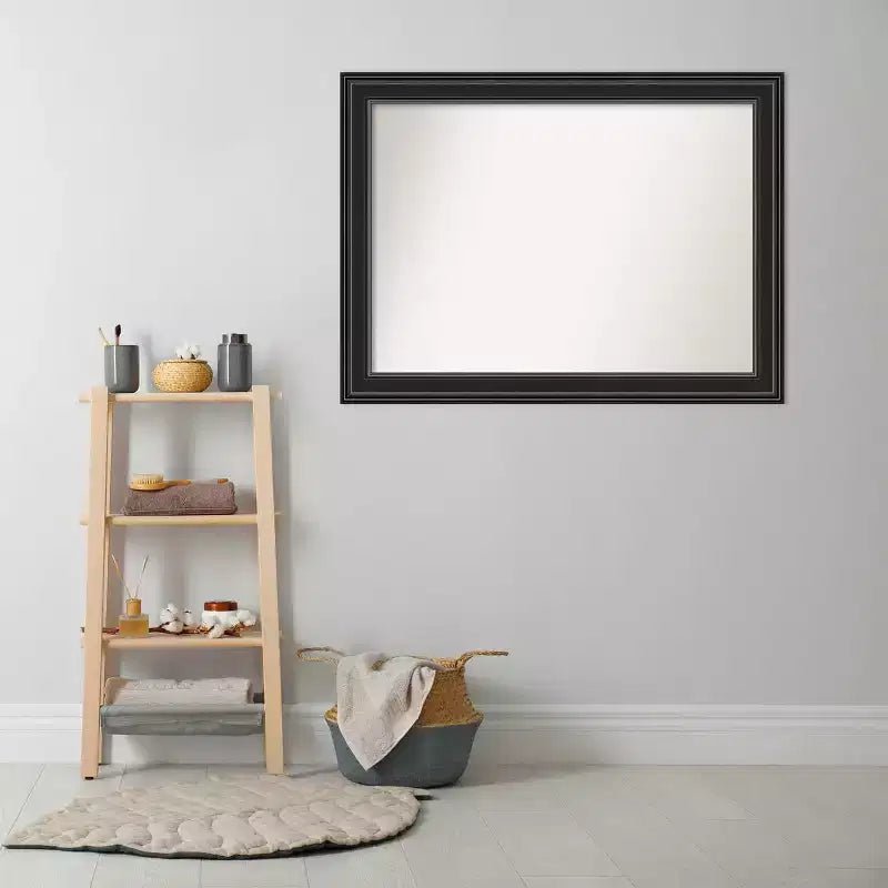 Amanti Art 44"x33" Specchio da parete non smussato nero per bagno Ridge: Rettangolare moderno, include hardware di montaggio
