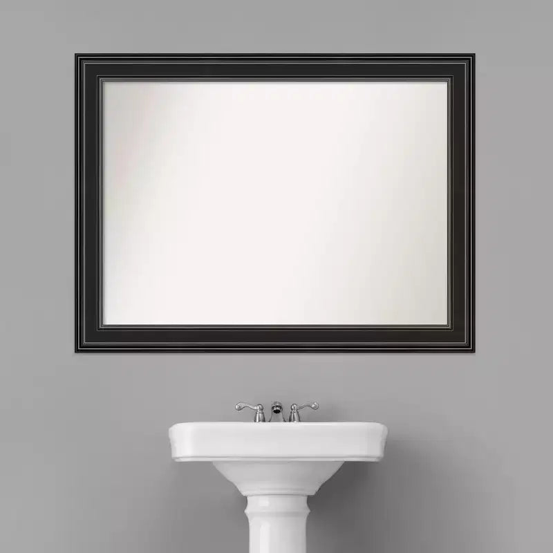 Amanti Art 44"x33" Specchio da parete non smussato nero per bagno Ridge: Rettangolare moderno, include hardware di montaggio