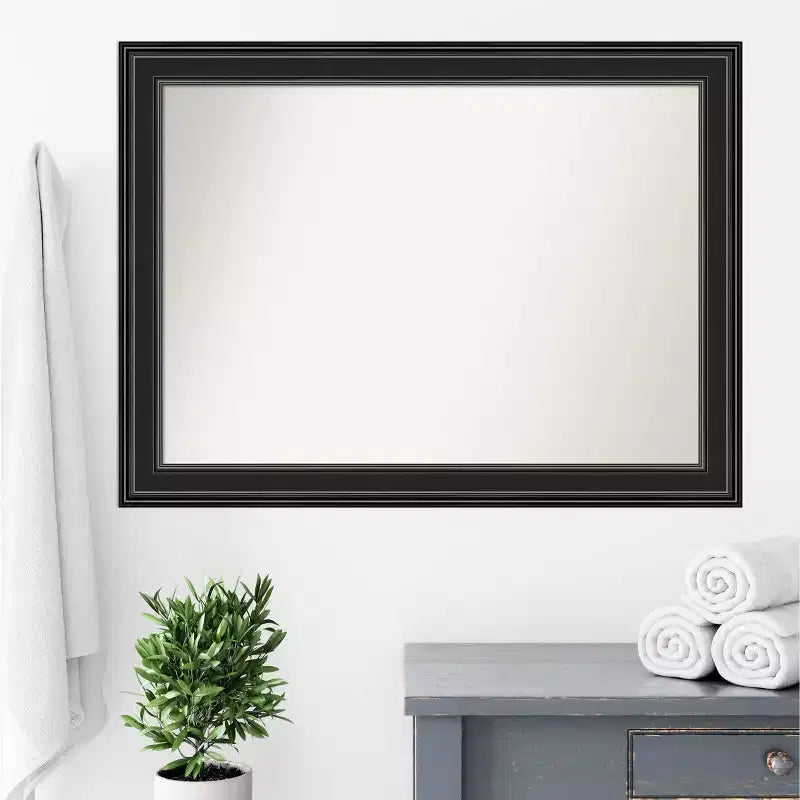 Amanti Art 44"x33" Specchio da parete non smussato nero per bagno Ridge: Rettangolare moderno, include hardware di montaggio