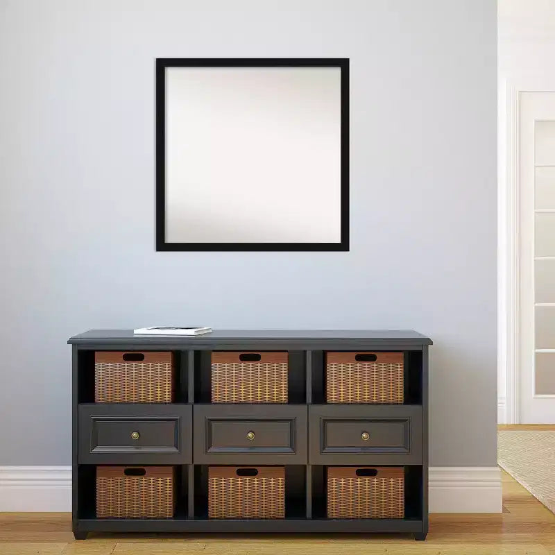 Specchio da parete stretto nero Avon non smussato 28" x 28" - Amanti Art