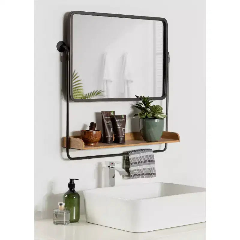 Specchio da parete decorativo Rheeves 66 x 66 cm con mensola Marrone/Nero rustico - Kate & Laurel All Things Decor