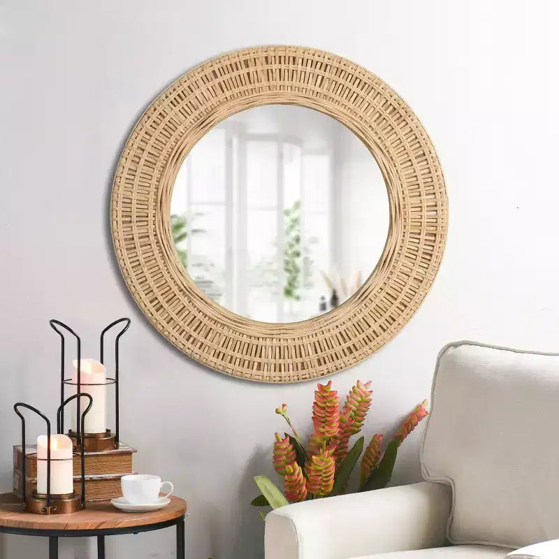 Specchio da parete con cornice in tessuto naturale Bamboo Breeze Marrone - StyleCraft