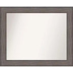 33" x 27" Non-Beveled Country Barn Wood Bathroom Wall Mirror Brown - Amanti Art