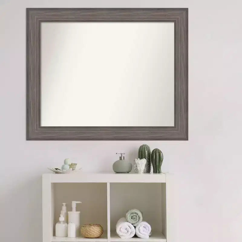 33" x 27" Specchio da Parete non Smussato per Bagno in Legno di Fienile Rustico Marrone - Amanti Art