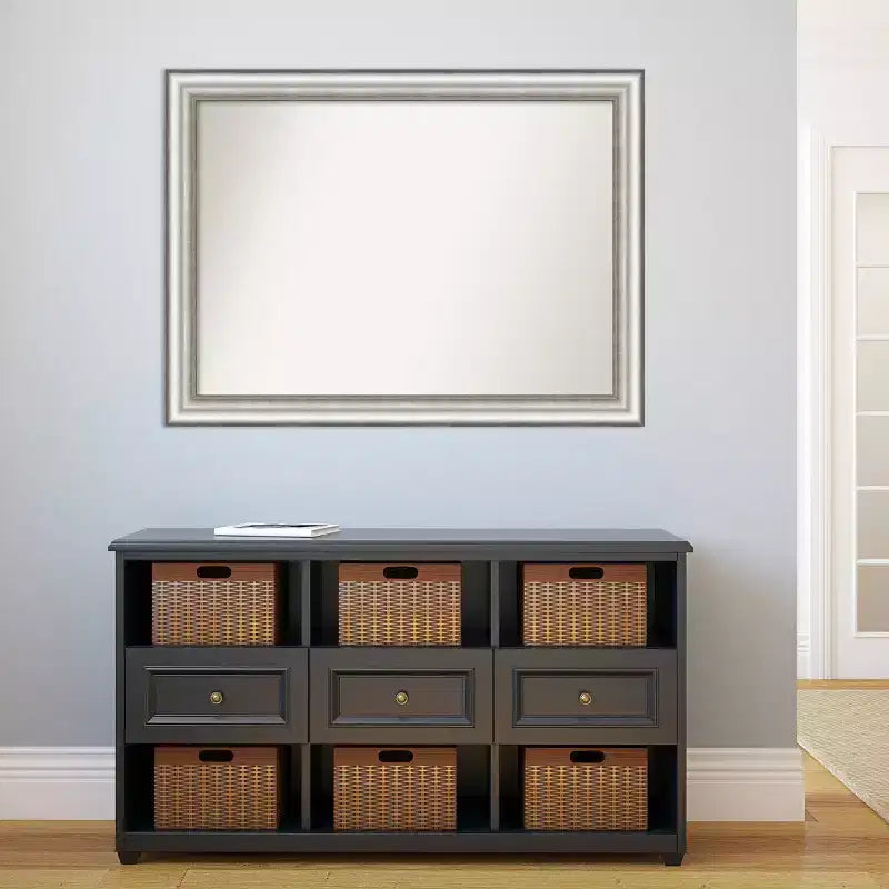 Specchio da parete per bagno Amanti Art, 43" x 32", colore argento, senza smussatura: rettangolare moderno, cornice in polistirolo, montaggio a parete