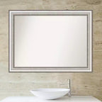 Specchio da parete per bagno Amanti Art, 43" x 32", colore argento, senza smussatura: rettangolare moderno, cornice in polistirolo, montaggio a parete