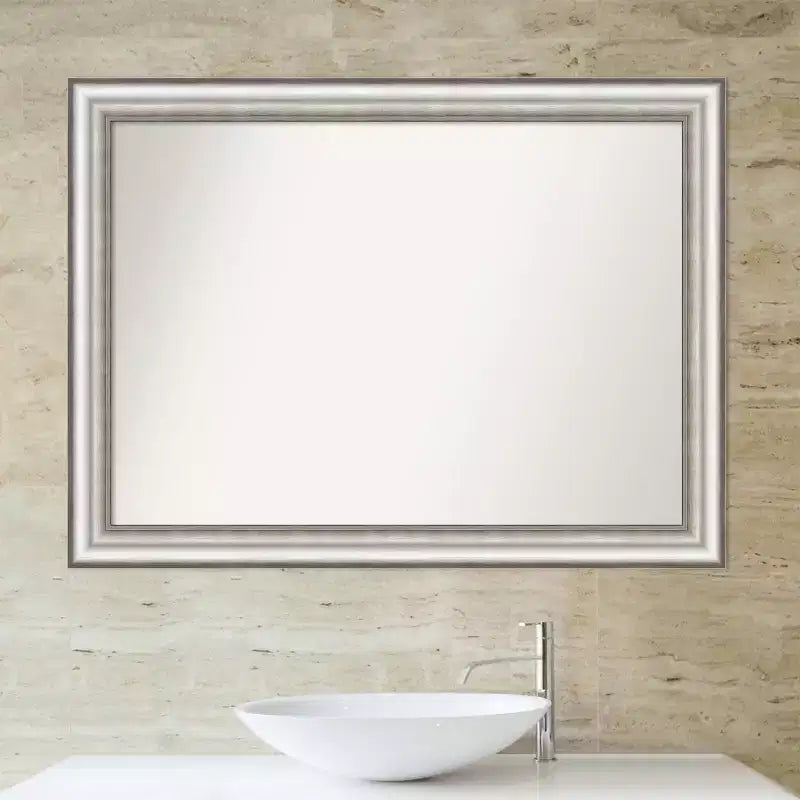 Specchio da parete per bagno Amanti Art, 43" x 32", colore argento, senza smussatura: rettangolare moderno, cornice in polistirolo, montaggio a parete