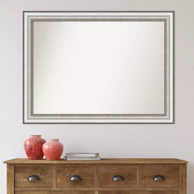 Specchio da parete per bagno Amanti Art, 43" x 32", colore argento, senza smussatura: rettangolare moderno, cornice in polistirolo, montaggio a parete
