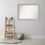 Specchio da parete per bagno Amanti Art, 43" x 32", colore argento, senza smussatura: rettangolare moderno, cornice in polistirolo, montaggio a parete