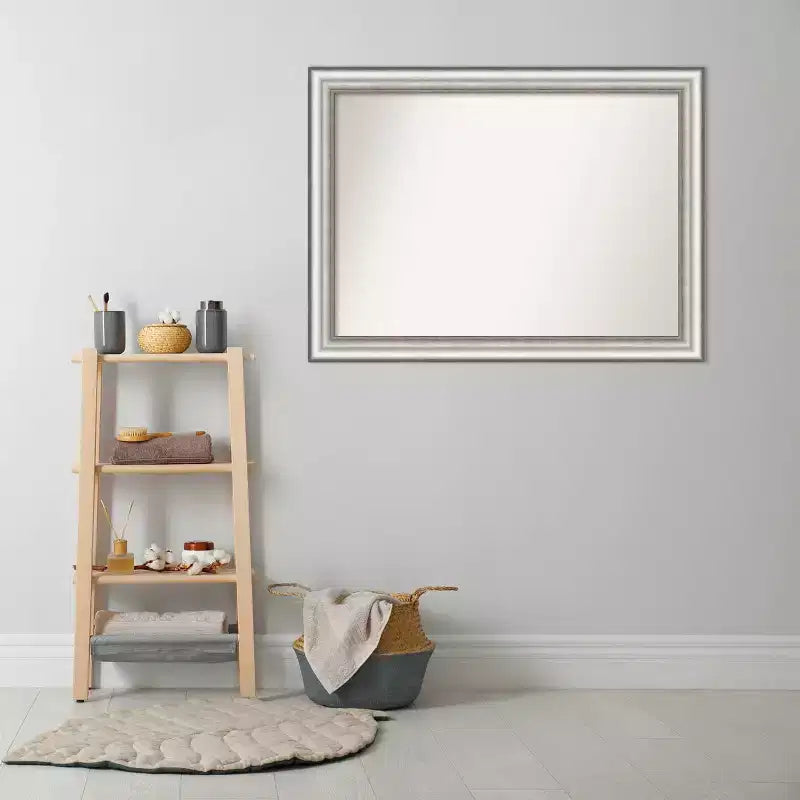 Specchio da parete per bagno Amanti Art, 43" x 32", colore argento, senza smussatura: rettangolare moderno, cornice in polistirolo, montaggio a parete