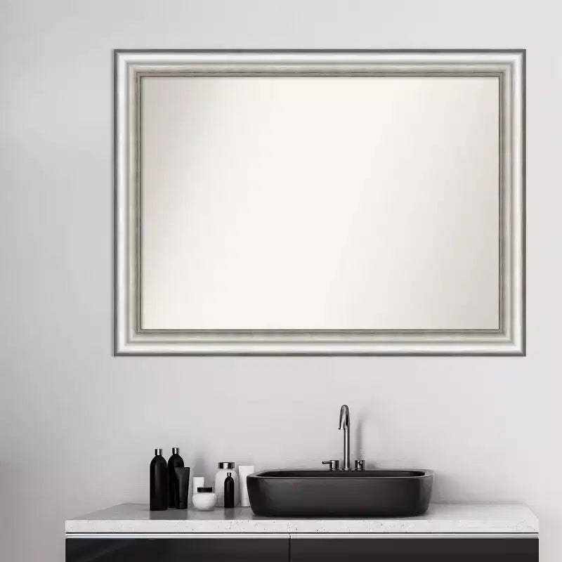 Specchio da parete per bagno Amanti Art, 43" x 32", colore argento, senza smussatura: rettangolare moderno, cornice in polistirolo, montaggio a parete